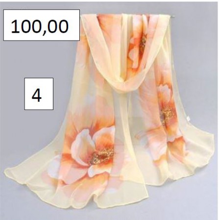 Lindo e Elegante Cachecol em Seda Amarela com Flores - Para Qualquer Ocasião
